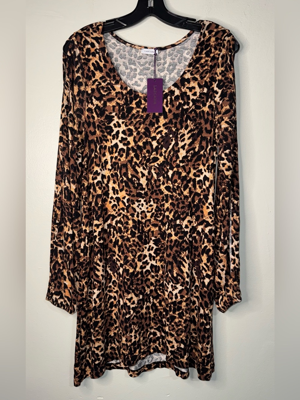 Lascana Leopard Print Long Sleeve Shift Dress - Brown/Black